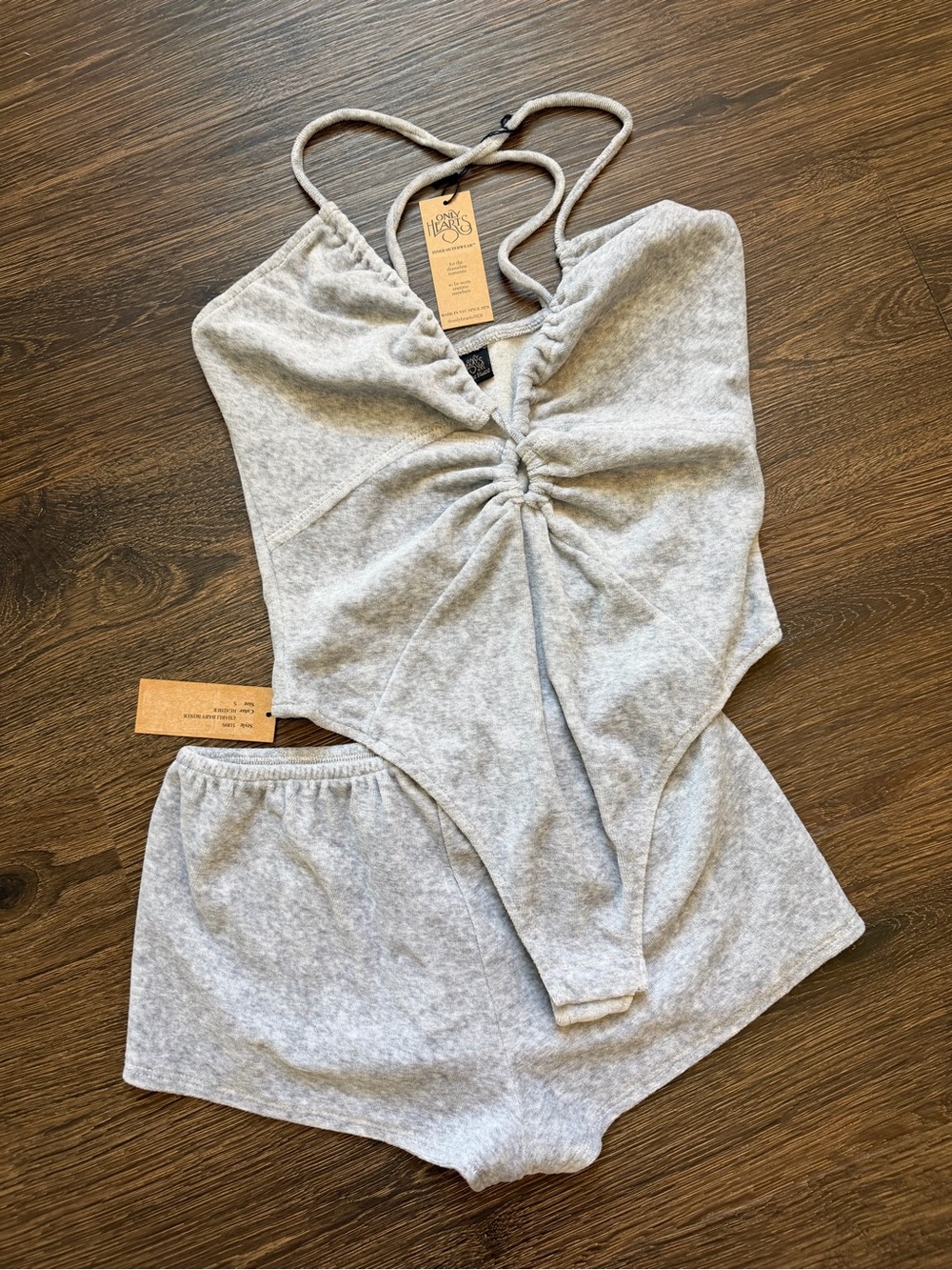 Only Hearts Gray Velour Bodysuit & Shorts